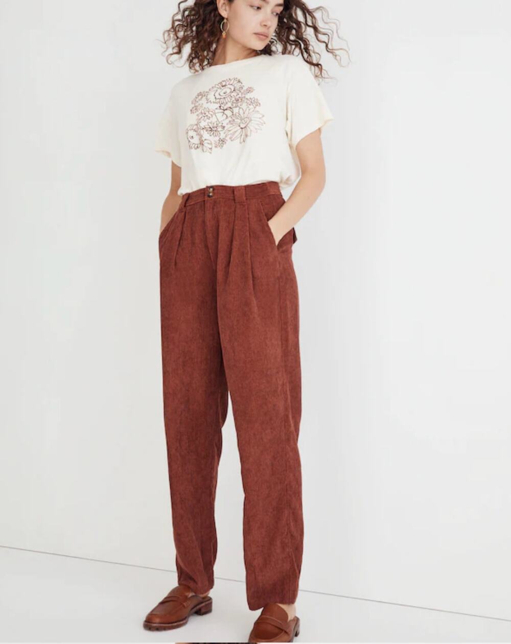 MADEWELL Corduroy High-Rise Tapered Pants in Dusty Redwood // 00
